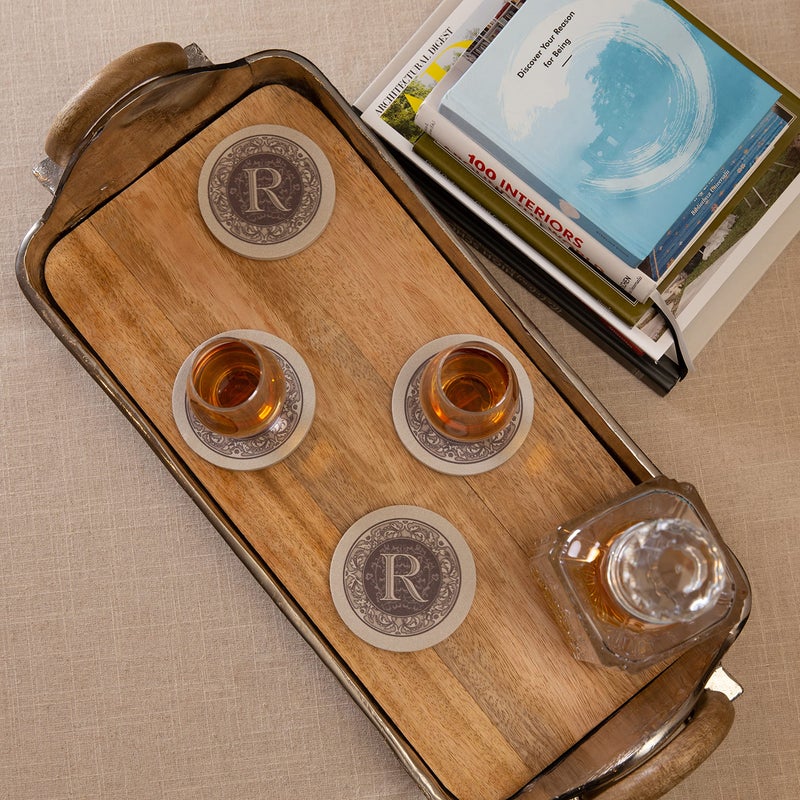 Thirstystone Monogram Letter R Absorbent Sandstone Coaster 4-Pack Made in The USA Decorative, Absorbent, Easily Wipes Clean - Image 2